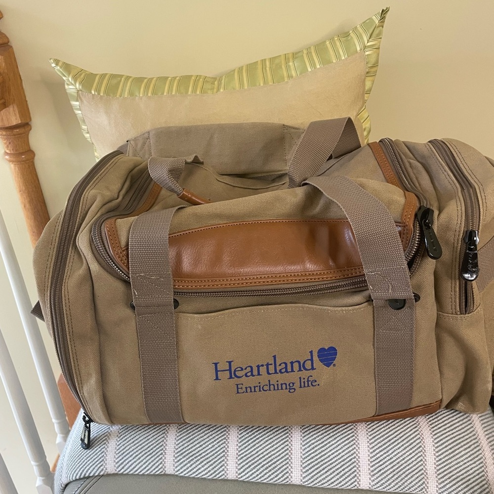 Tan and Brown Men's Duffel Bag